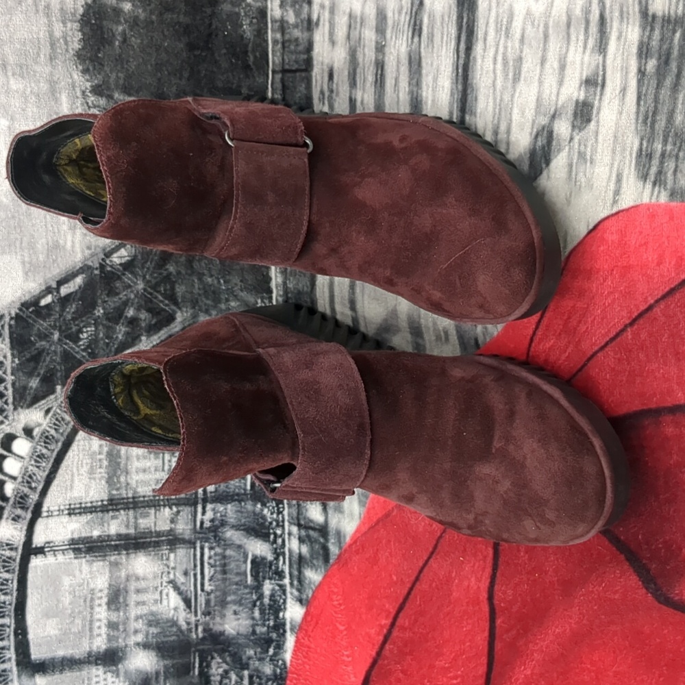 Fly London Lobe Hook Loop Burgundy Leather Wedge  Boots 9-9.5 - Picture 9 of 10